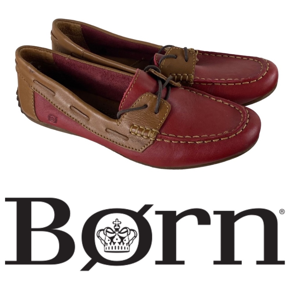 Born Sz 8.5 Loafers Shoes Flats Driving Moccasins Red Brown Leather Slip On